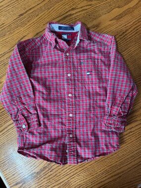 Size 4 Tommy Hilfiger Red Plaid Boys' Button-Up Shirt toddler 100% cotton